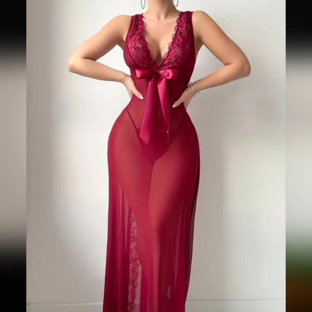 Elegant Burgundy Lace Nightgown